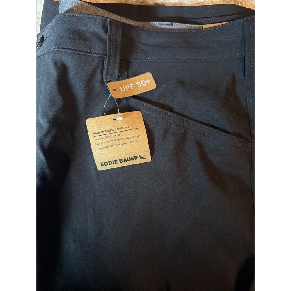 NWT Eddie Bauer Rainier Tech Pants Mens 40x32 Black Outdoor Cargo Nylon Hiking